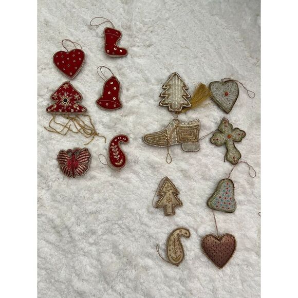 Set of 5 Gold/White Beaded Christmas Tree Holiday Ornaments - Picture 7 of 9